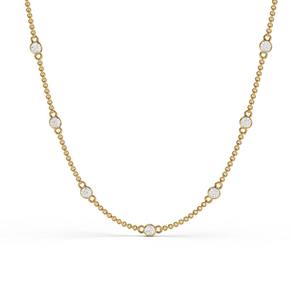 14K Yellow Gold 1.50 Carat TW Bezel Set Lab Grown Diamond Station Necklace 18″