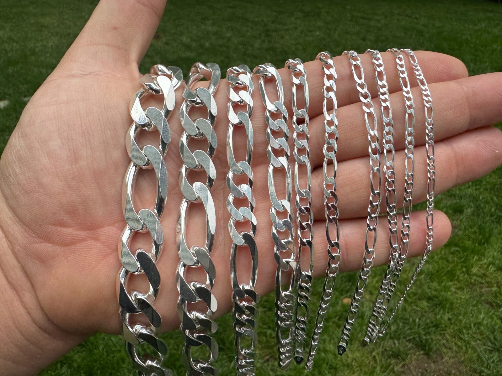 Cadena o Pulsera Figaro de Plata Esterlina 925 Sólida 2.5-15mm Hecha en Italia