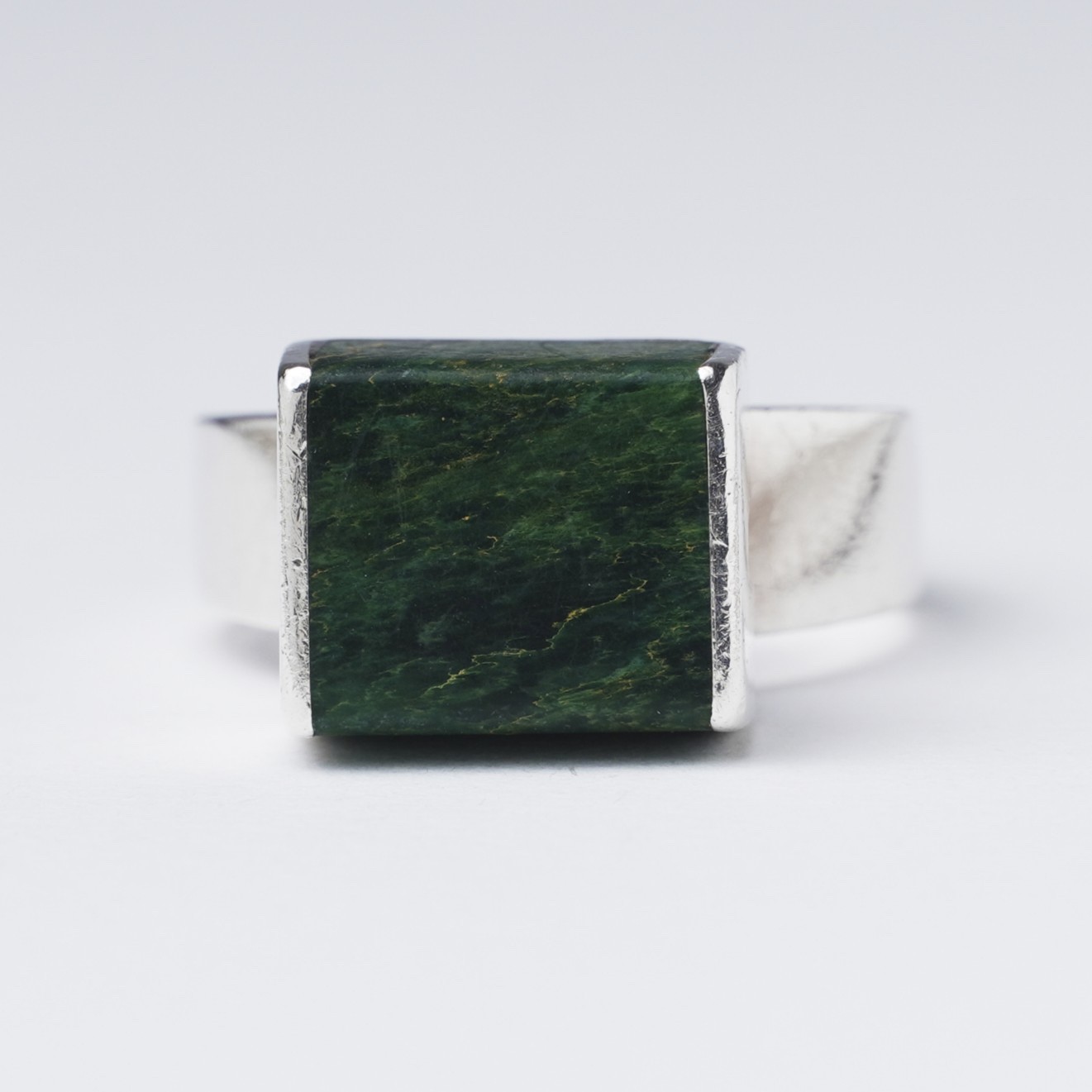 Vintage Modernist Malachite Square Cube Sterling Silver Ring Size L.5 / 6