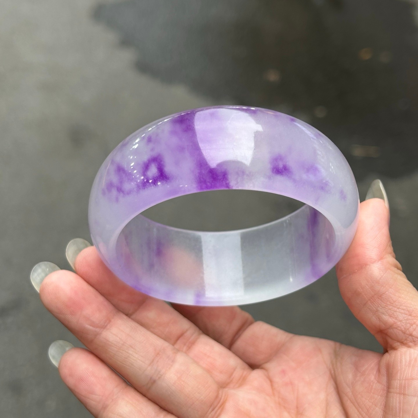 Nature ice purple&white Burmese Jade jadeite lucky amulet bracelets bangle 63mm