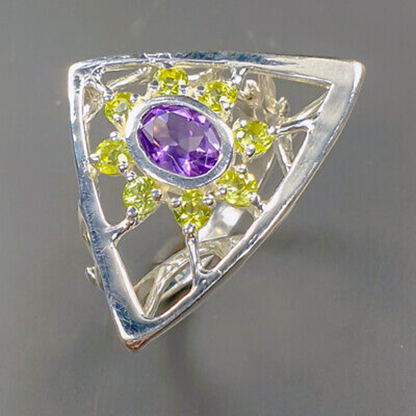 Ring Size 8.75 Natural Not Enhanced Amethyst and Perido Ring 925 Sterling Silver