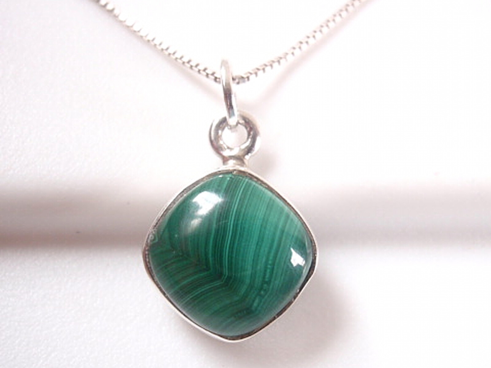 Malachite Square with Soft Corners 925 Sterling Silver Pendant