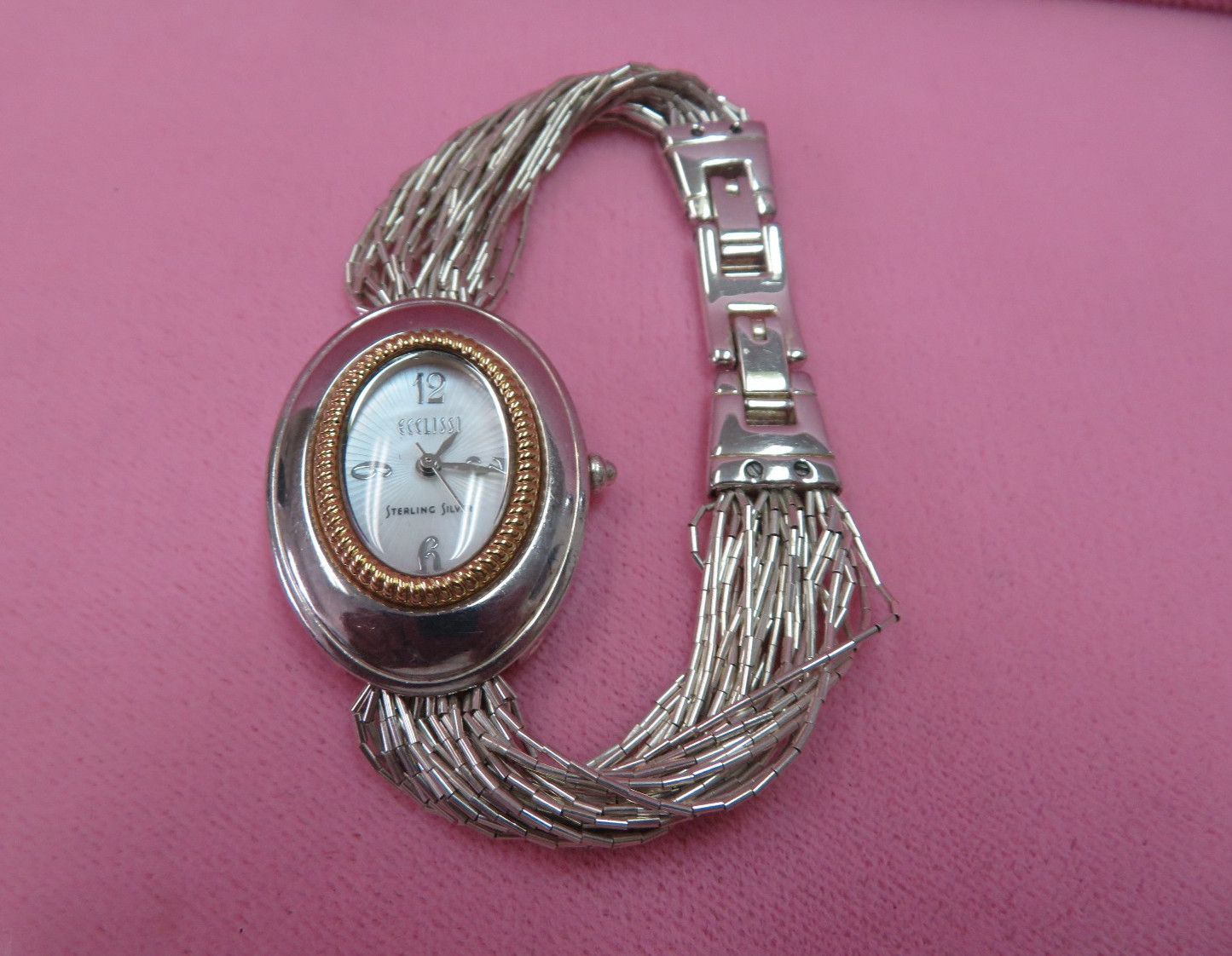 Ecclissi Sterling Silver Oval Case MOP Ladies Watch w/Silver Liquid Band