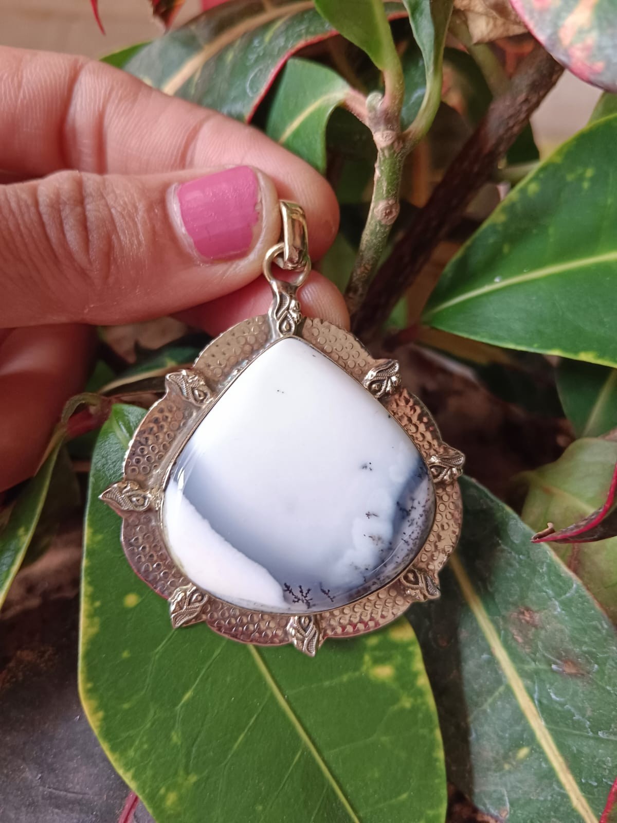 Dendritic Agate Pendant,925 Sterling Silver,Handmade,Bohemian Pendant,Giftideas