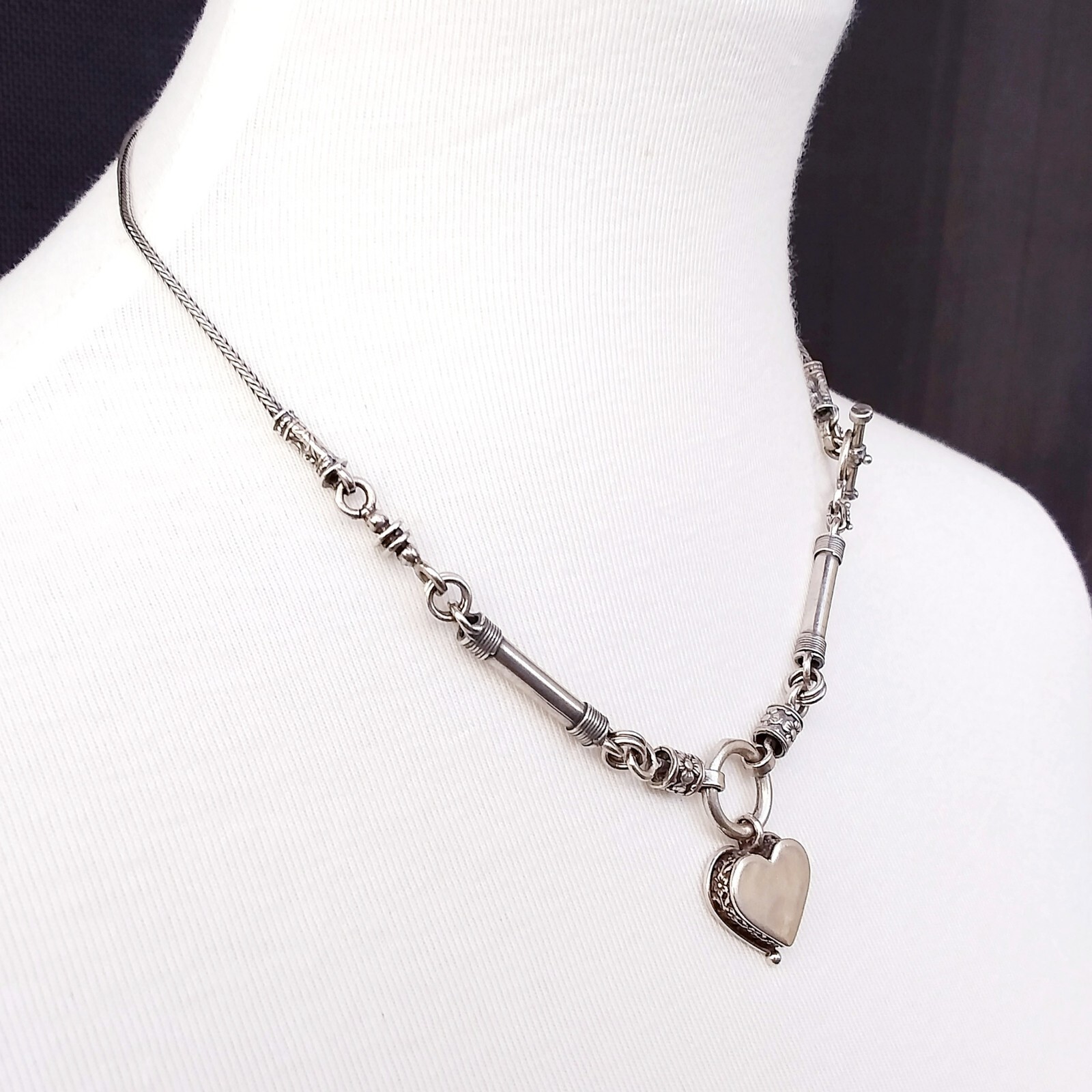 Shablool Didae Sterling Silver Necklace Heart Pendant Foxtail Chain 16.5in