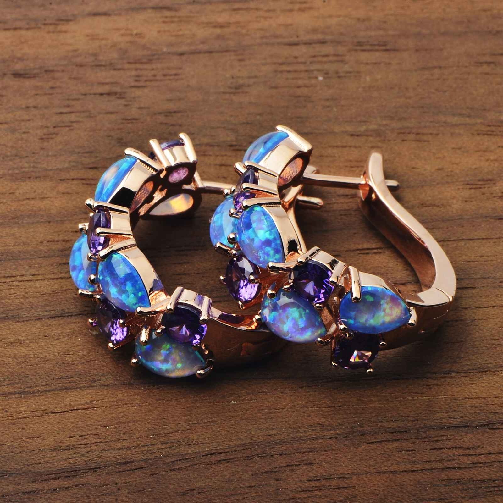 Hawaii BLOP Fire Opal Water Droplet Earrings Rose Gold Filled For Women Girls