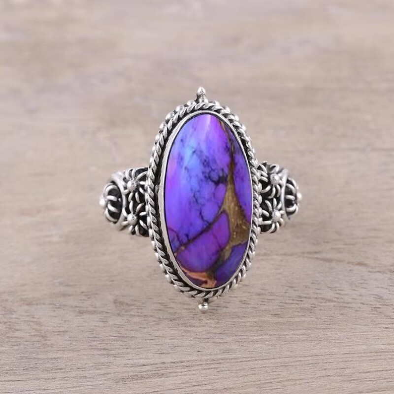 Handmade 925 Sterling Silver Women Purple Copper Turquoise Gemstone Ring