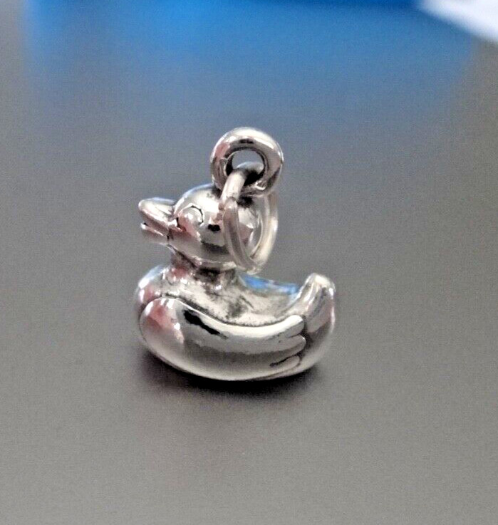 Sterling Silver 3D 11x14mm Cute Rubber Duck Duckling Easter Bird Charm.