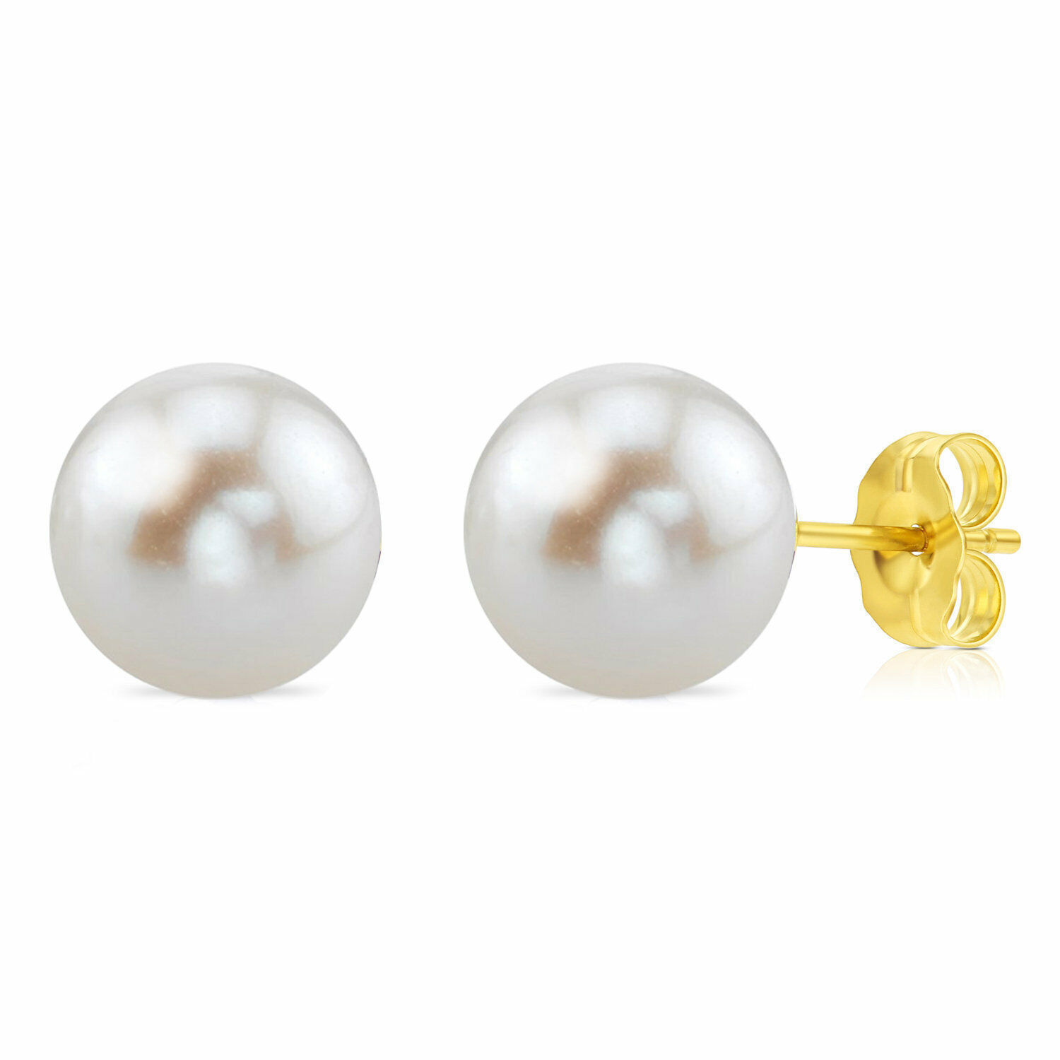 14K Real Solid Yellow Gold Freshwater Pearl Bead Studs Earrings 5mm 6mm 7mm