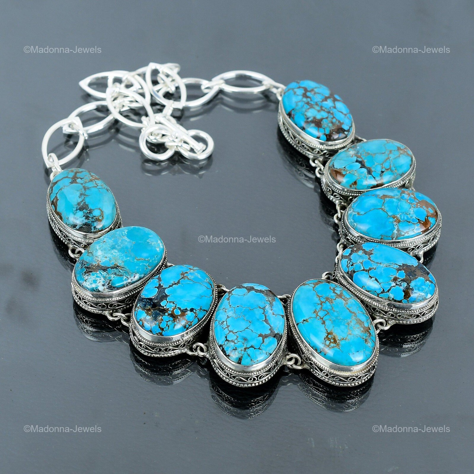 Valentines Sale Tibetan Turquoise Gemstone New Chain Vintage Necklace 925 Silver