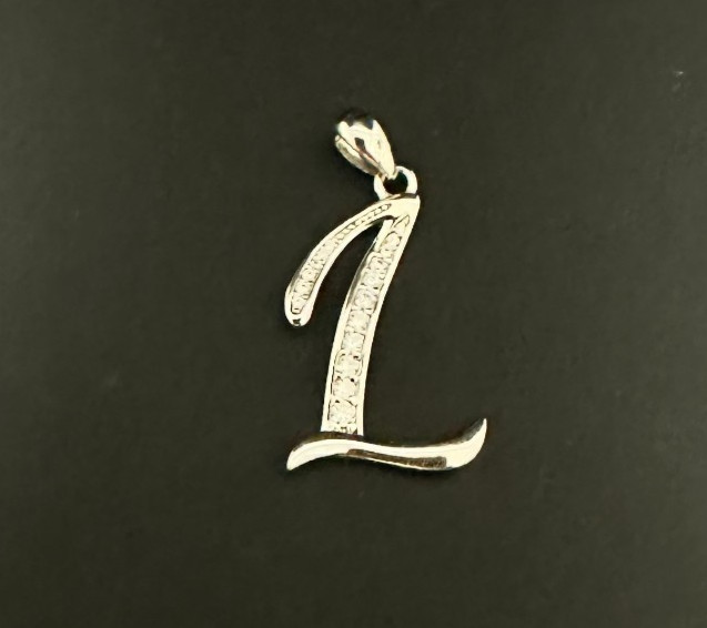Sterling Silver Initial L Pendant Crystal Accents Signed IBB CN 1 Inch