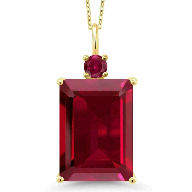 3Ct Emerald Cut Lab Created Red Ruby Solitaire Pendant 14k Yellow Gold Plated
