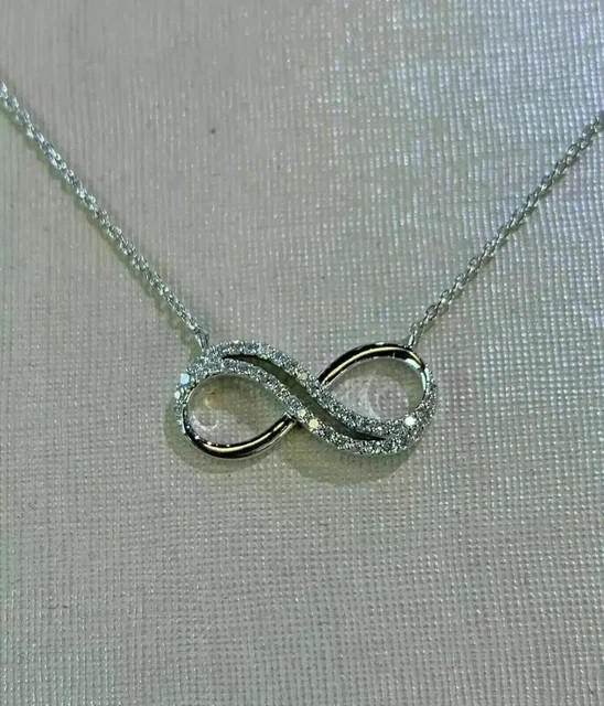 1Ct Round Cut Real Moissanite Infinity Charm Pendant 14k White Gold Plated