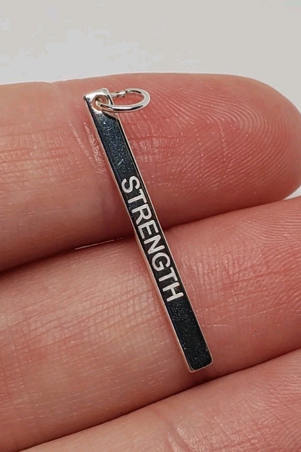 Sterling Silver Strength Bar Engraved Charm/Pendant 925