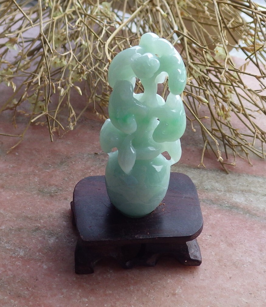 Video Certified Green Natural A Jade jadeite Display Tree Ruyi Vase 摇钱树 509813