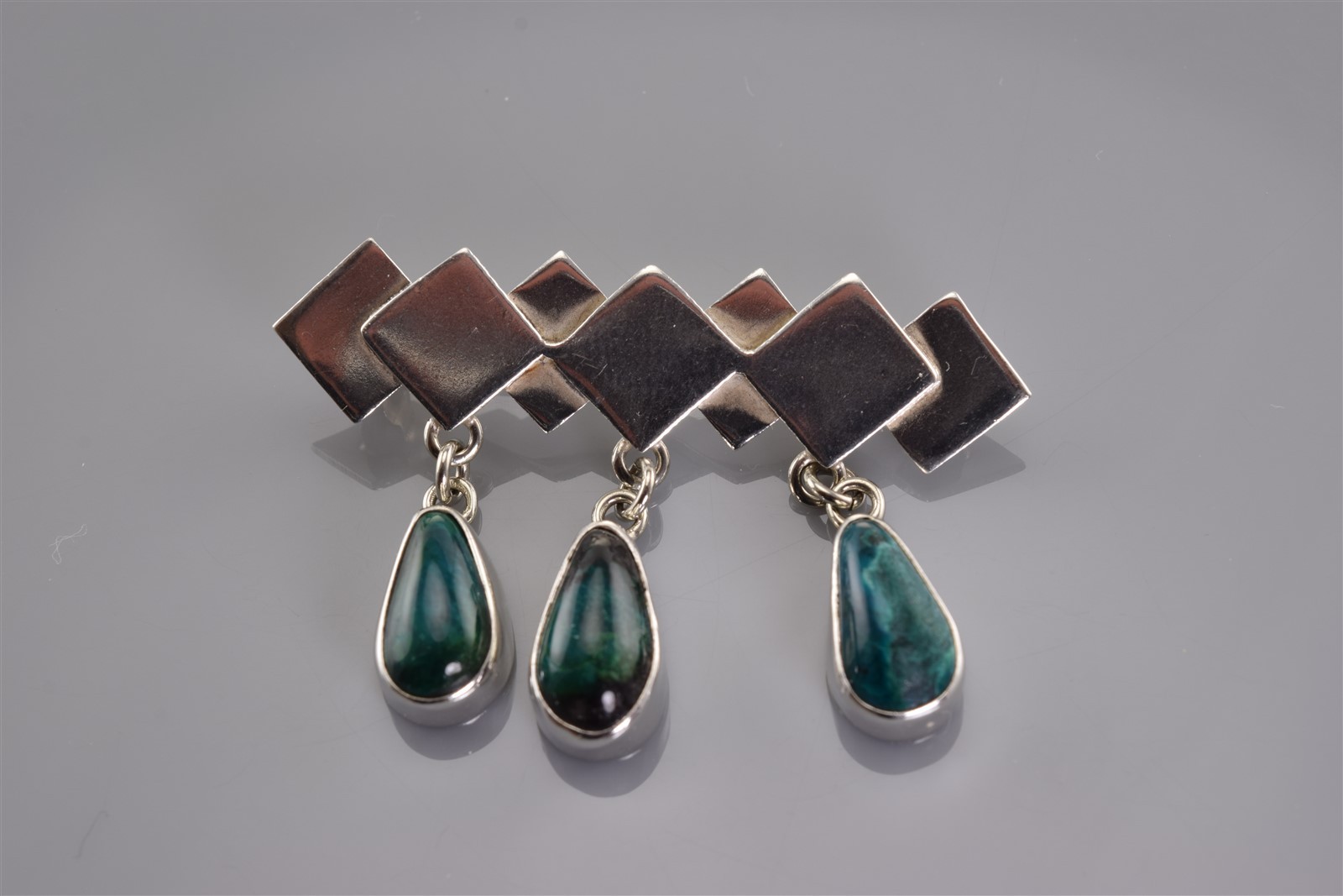 Sterling Silver 47mm x 33mm Dangling Jasper Modernist Israel Brooch 925 Pin