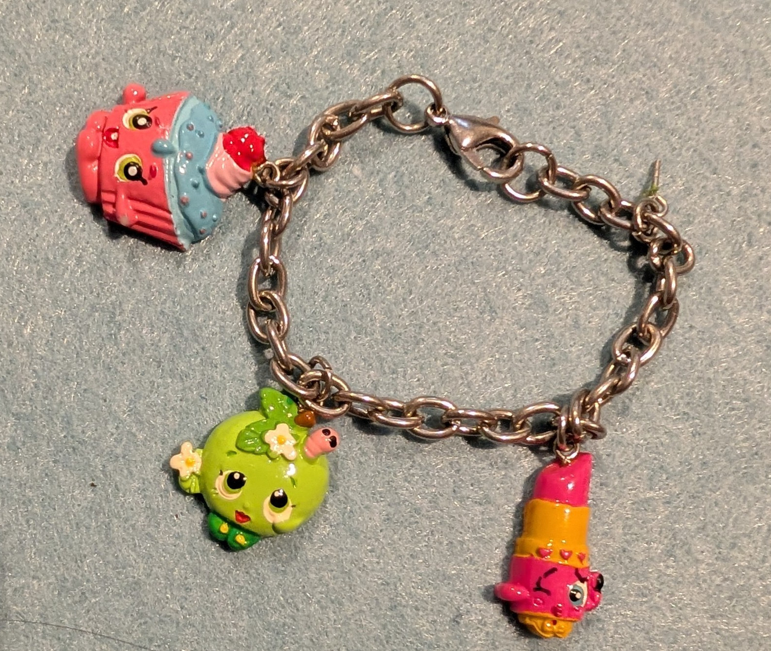 Multicolor Plastic Charm Bracelet Cable Chain Lobster Clasp Dangle Charms