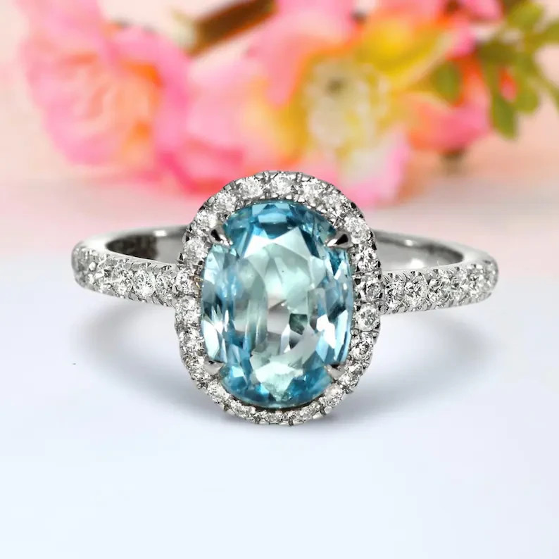 Aquamarine Ring 14K Gold Oval Aquamarine 3.01ct Solitaire Ring for Women Gift.