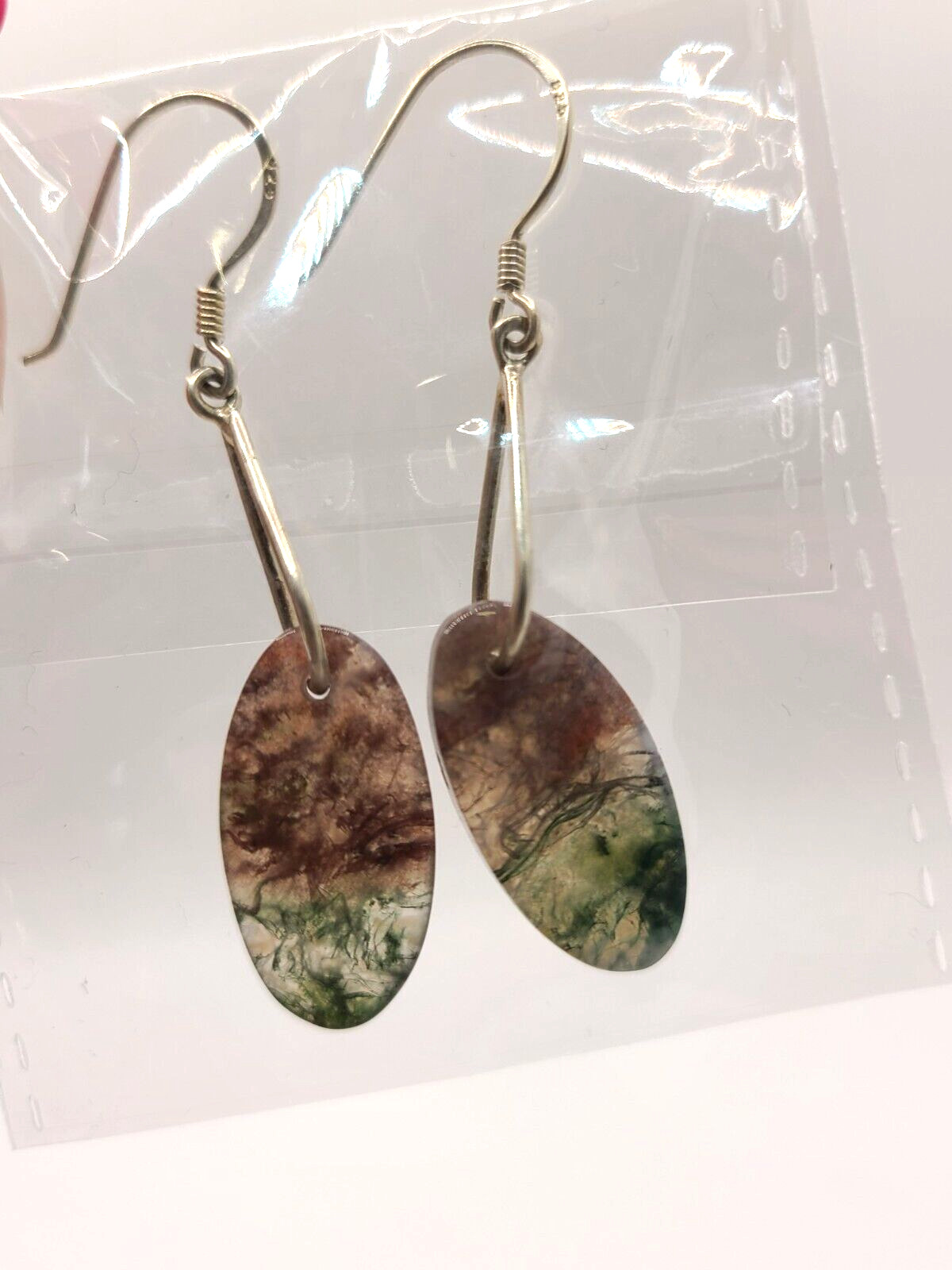 Lavender Moss Agate Oval w/ S925 Solid Sterling Silver Hook Earrings