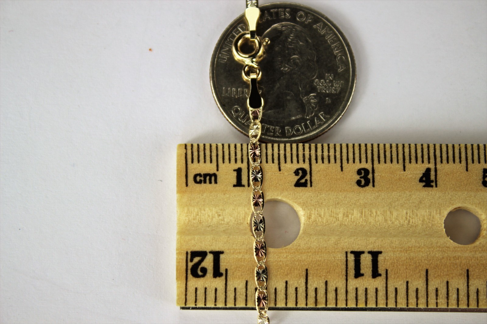 10K Yellow White Rose Gold Tri Color Valentino Chain Necklace 1.5mm~5mm / 16~30″