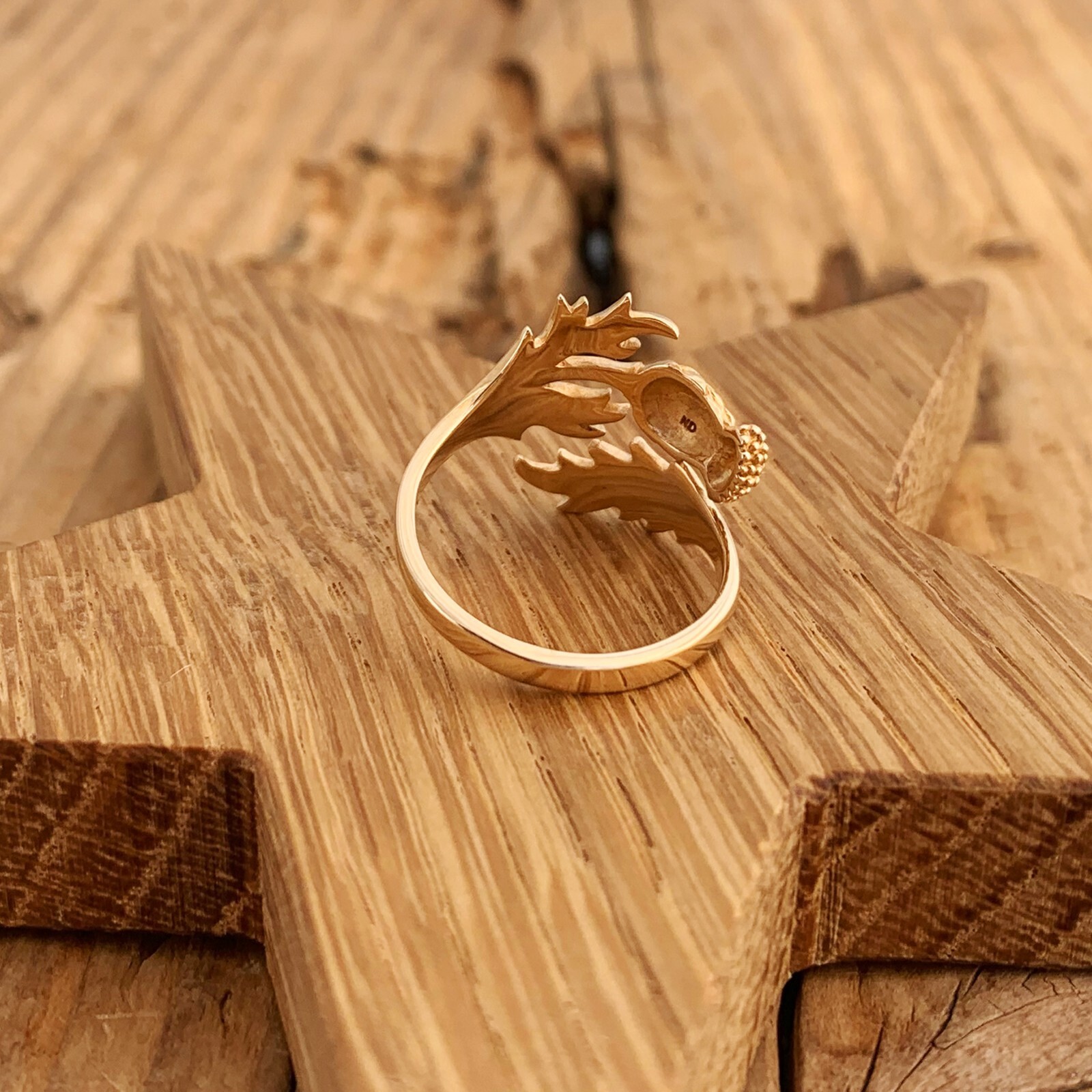 Thistle Ring Adjustable Gold Plated Scottish Flower Herb Of Witches Amulet