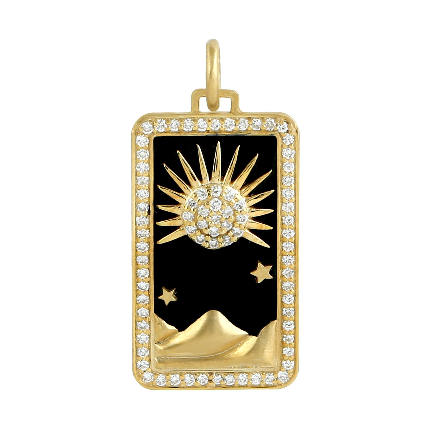 14k Yellow Gold 0.39 ct Diamond Sun Star Pendant In Black Enamel For Women