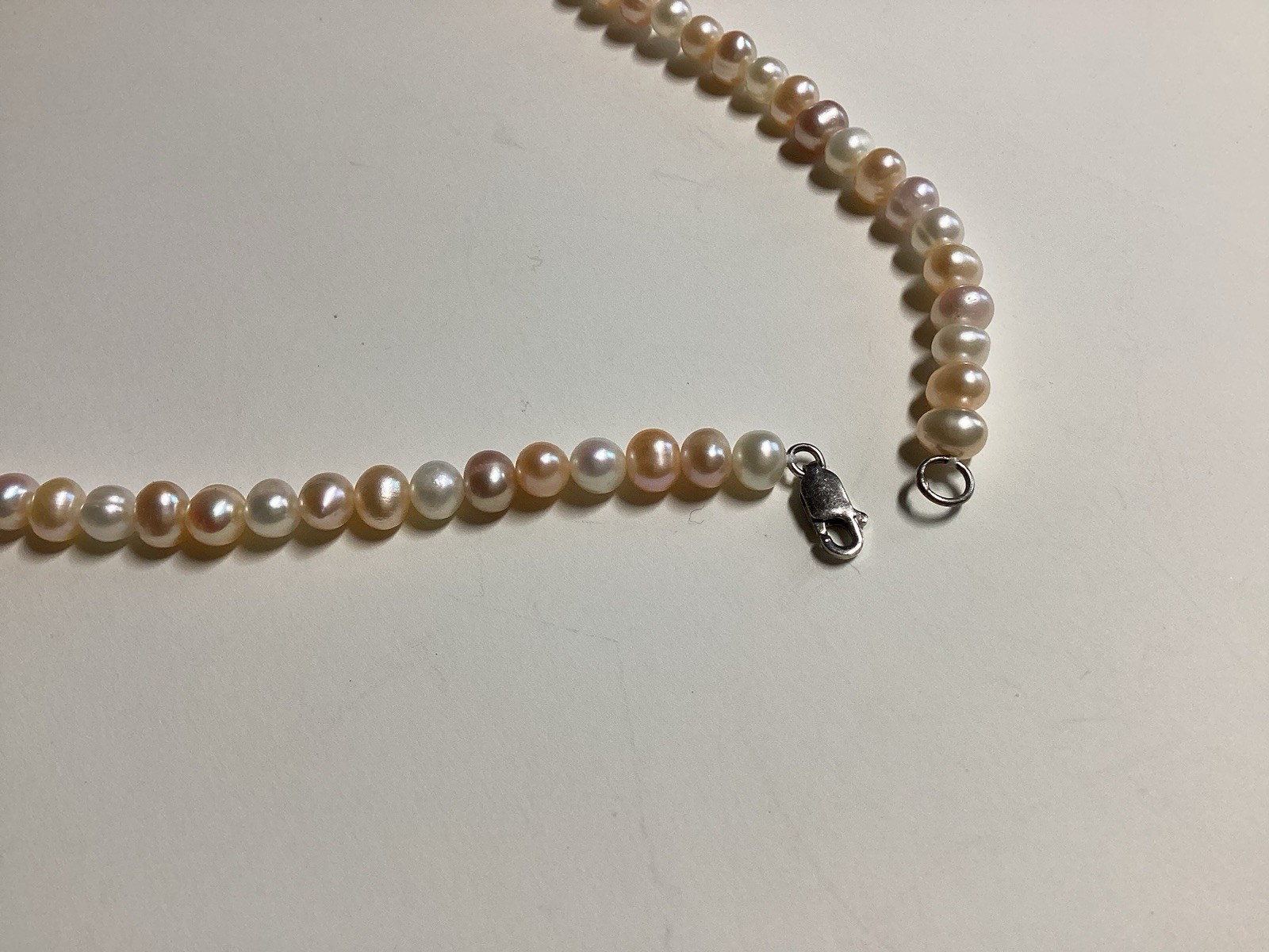 2 Pc Multicolor Beige, Peach & White Necklace & Bracelet Set 925 Clasp Free Ship