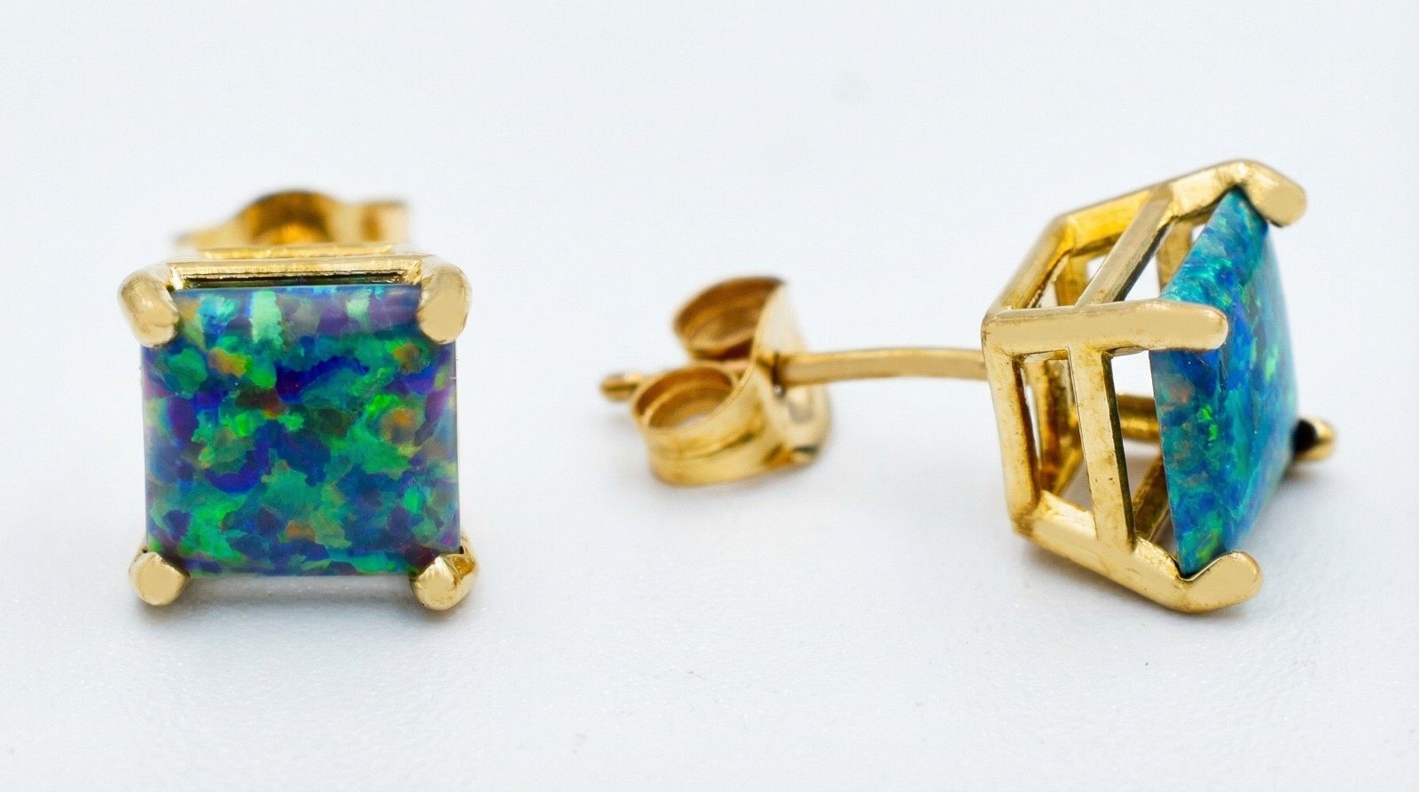GENUINE 1.04 Cts GREEN OPAL STUD EARRINGS 14k GOLD – Made in USA -FREE APPRAISAL