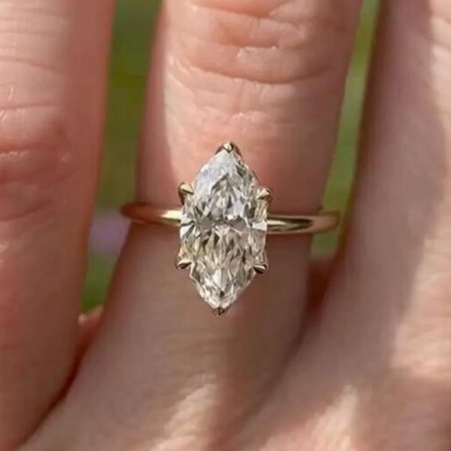 4Ct Marquise-Cut EF/VS1 Lab Grown Diamond Solitaire Wedding Ring 14k Yellow Gold