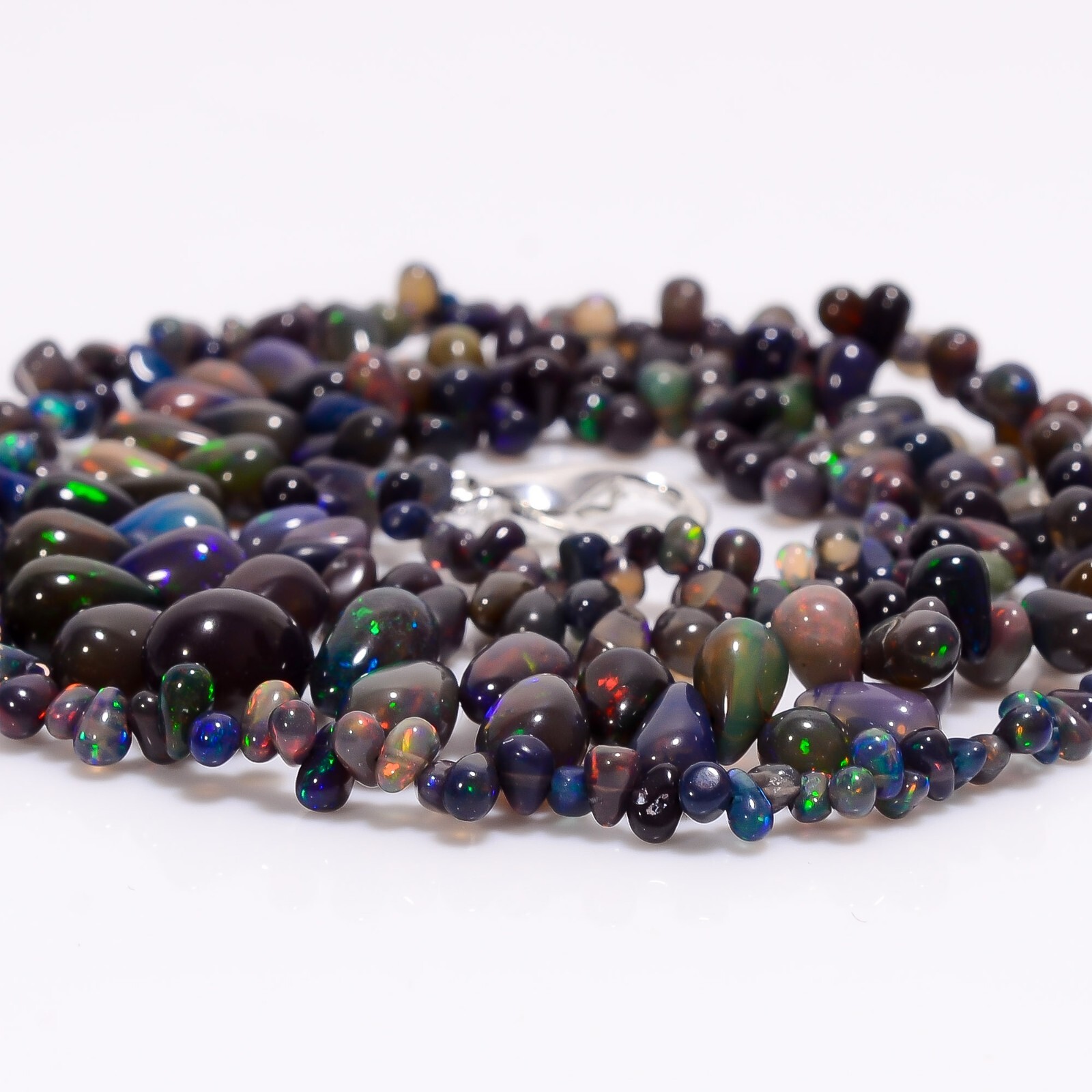 47.5 Ct Multi Ethiopian Opal Gemstone Teardrope Smooth Beads Necklace 17” A5665