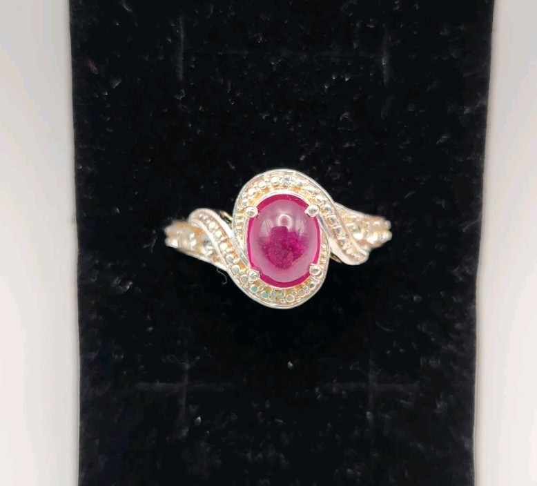 Ruby Topaz Ring Size 10 Platinum Yellow Gold Plated Sterling Silver