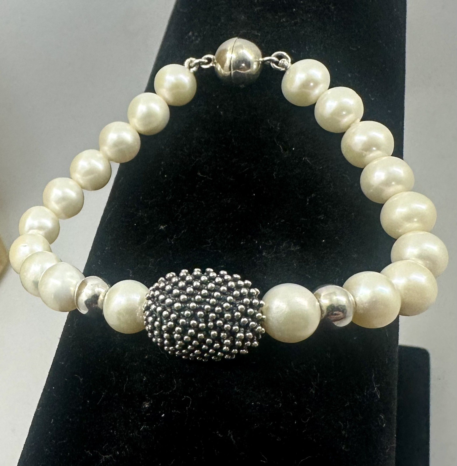 Michael Dawkins Sterling Silver Pearl Bracelet Magnetic Closure 7.5″