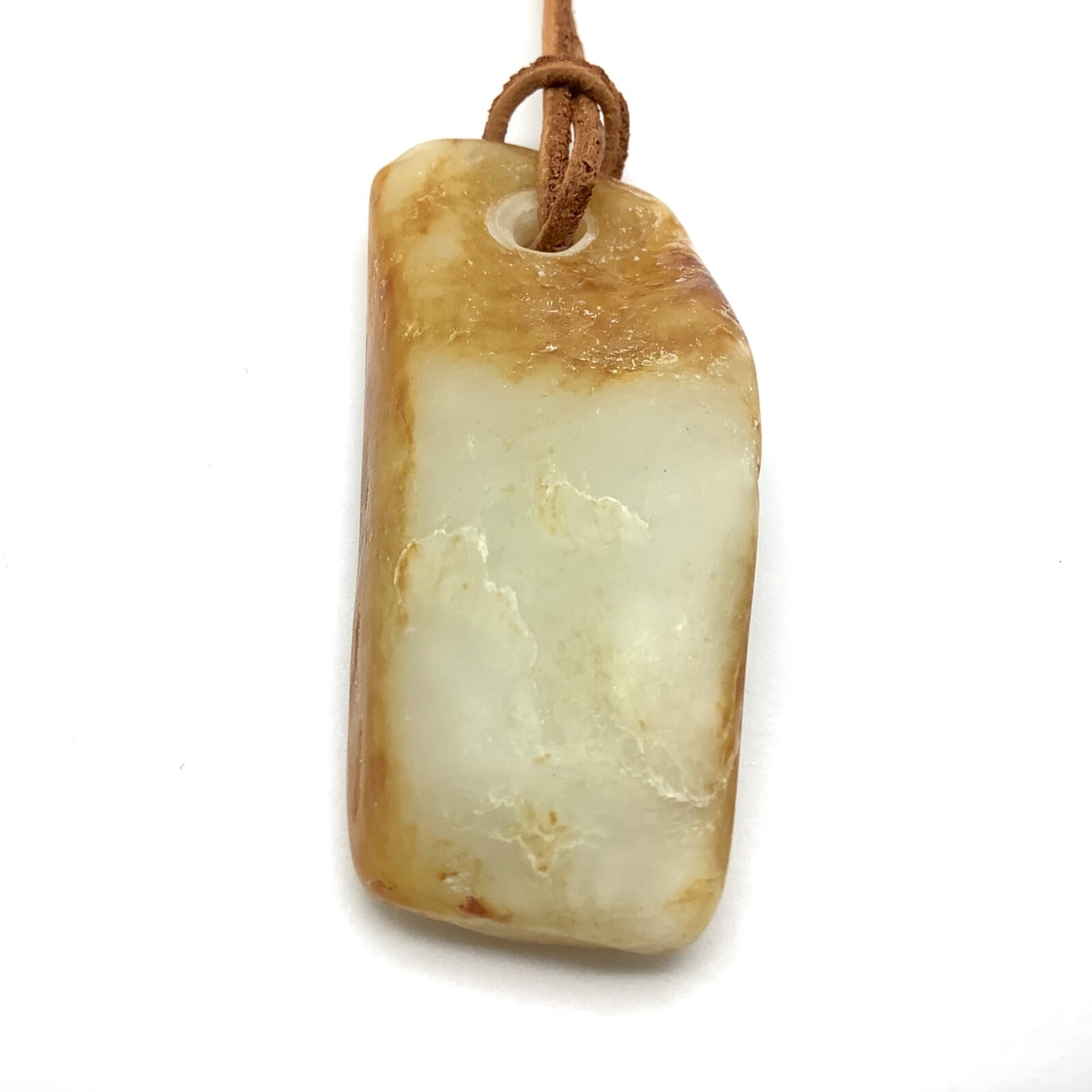 Hotan Jade Pebble Pendant White Orange Hetian Nephrite Jade Necklace China #73