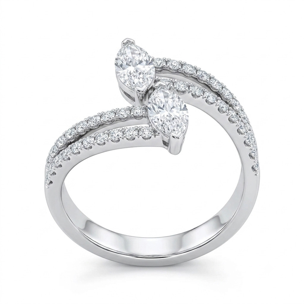 1.34Ct Marquise Lab Grown Diamond Twist Bypass Ring 14K White Gold