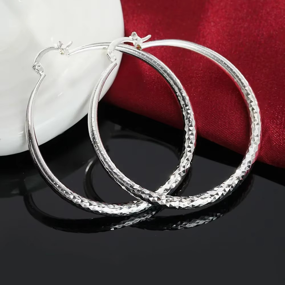 2” Hoop earrings diamond cut design 925 sterling silver