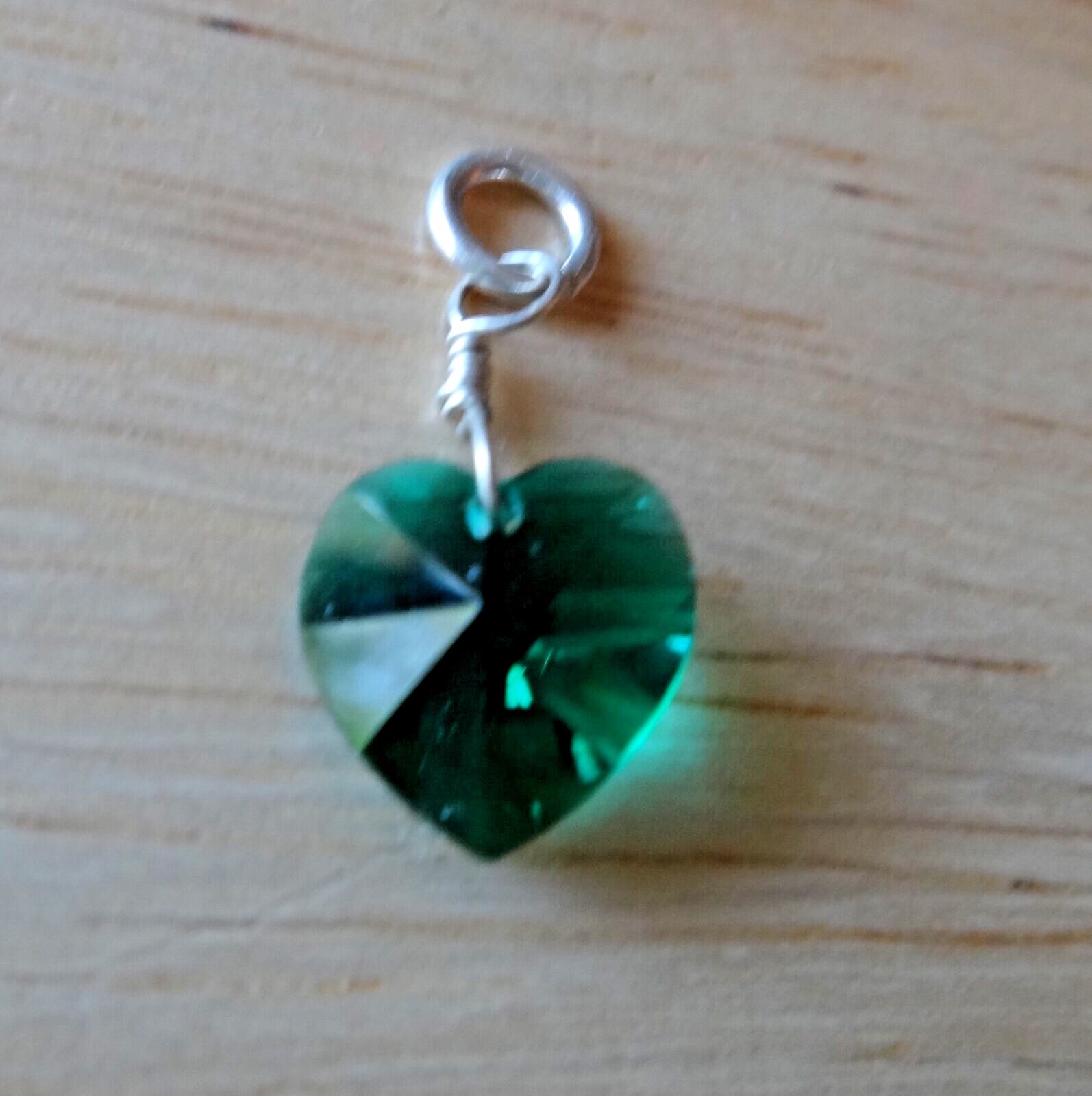 Sterling Silver 17x10mm green May made with Swarovski Crystal Heart Charm