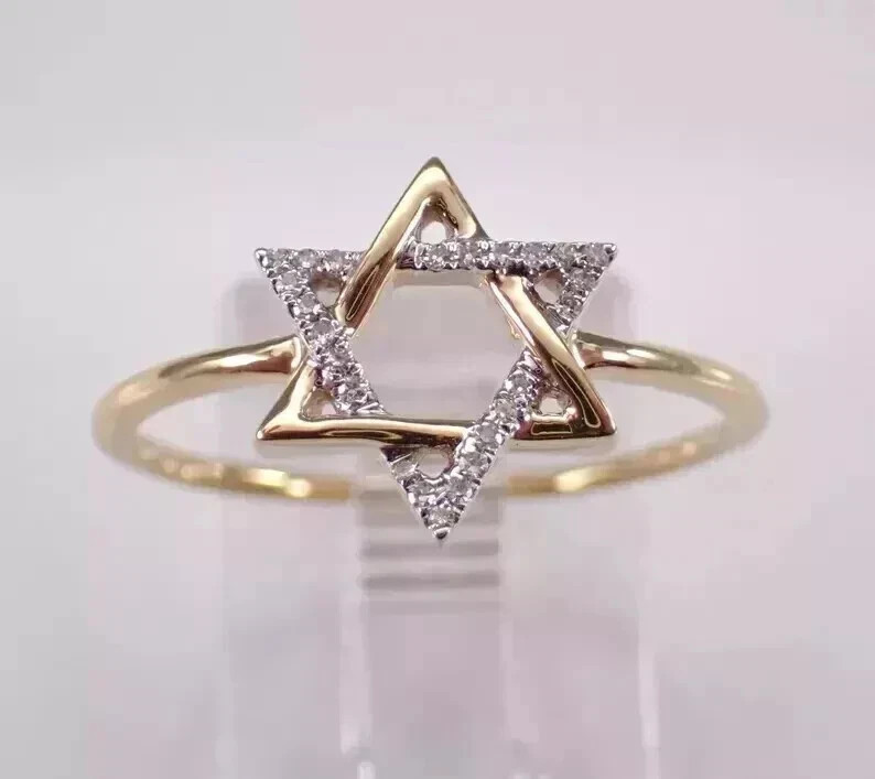1Ct Round Cut Real Moissanite Women’s Star Wedding Ring 14K Yellow Gold Plated