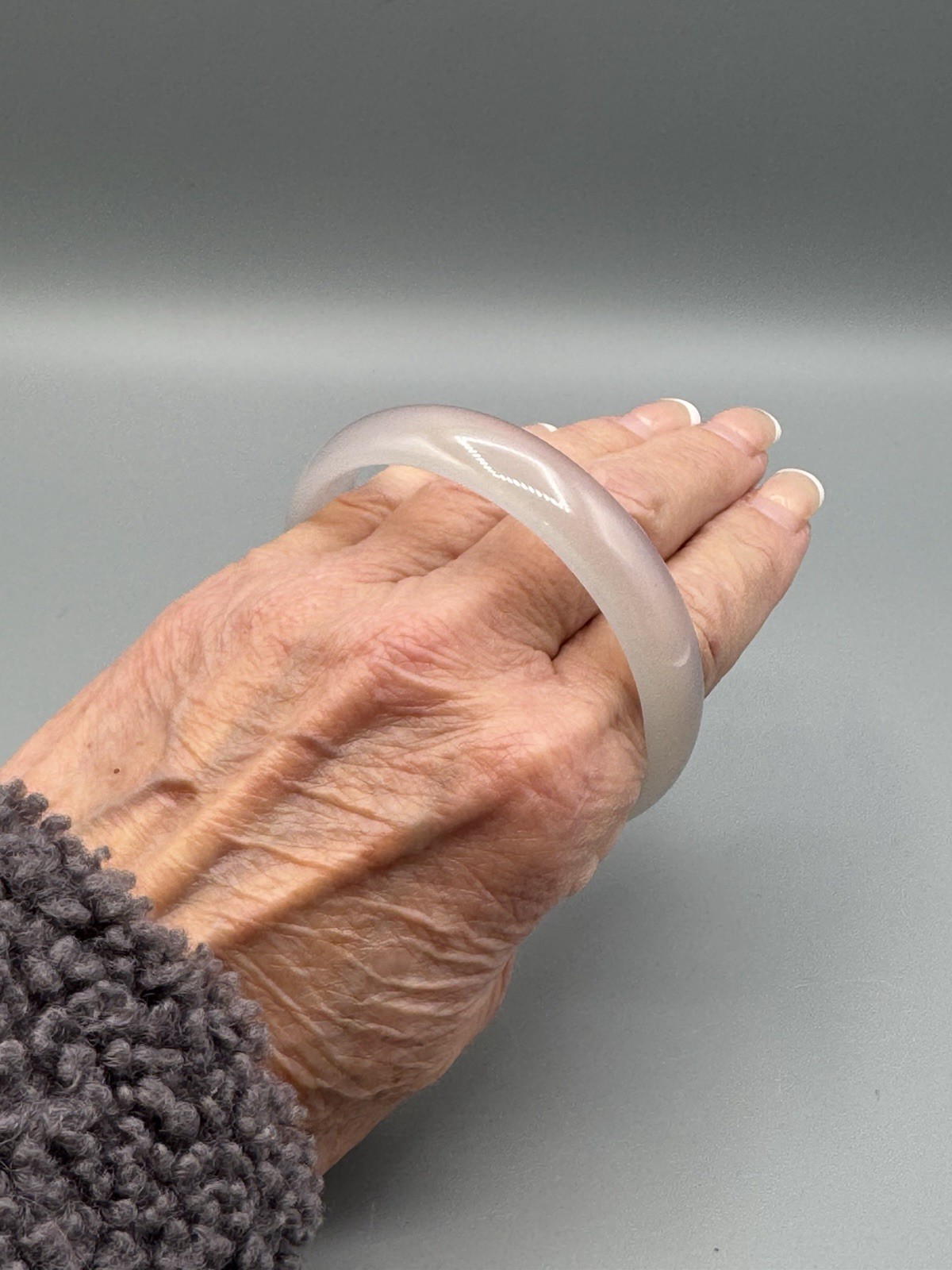 Icy Translucent Lavender White Natural Stone Bangle Bracelet 60mm 9mm