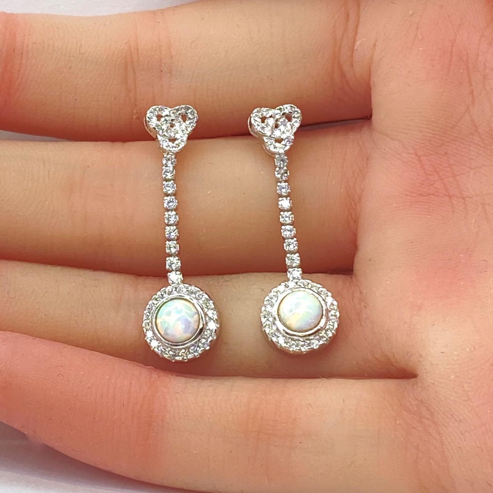 Opal Earring Studs Drops 925 Sterling Silver Crystal Gemstones 3.7cm drop New