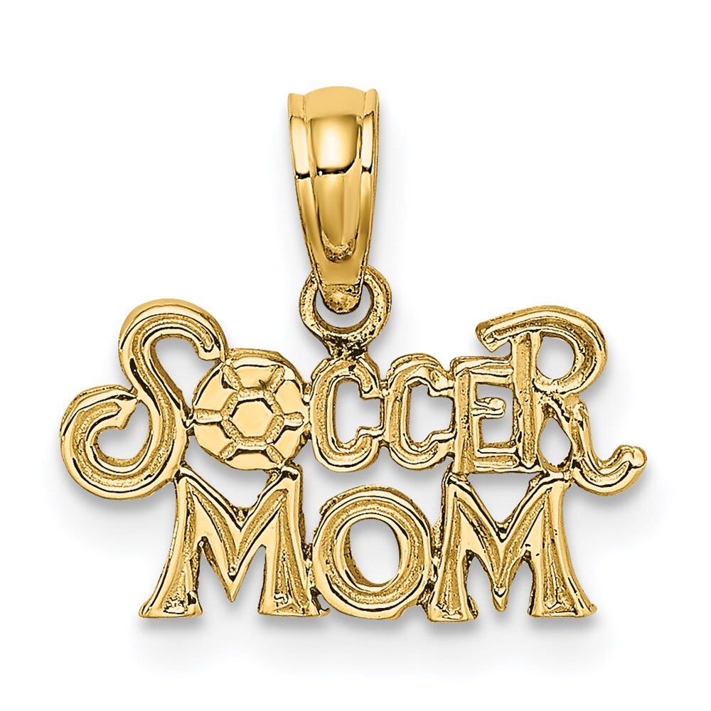 14k Yellow Gold SOCCER MOM Charm Pendant for Women 0.53gm L-0.32 in,W-0.59 in