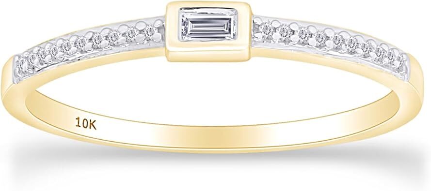 1/10ct Taper & Round Cut Diamond Wedding Stackable Band Ring in 10k Solid Gold