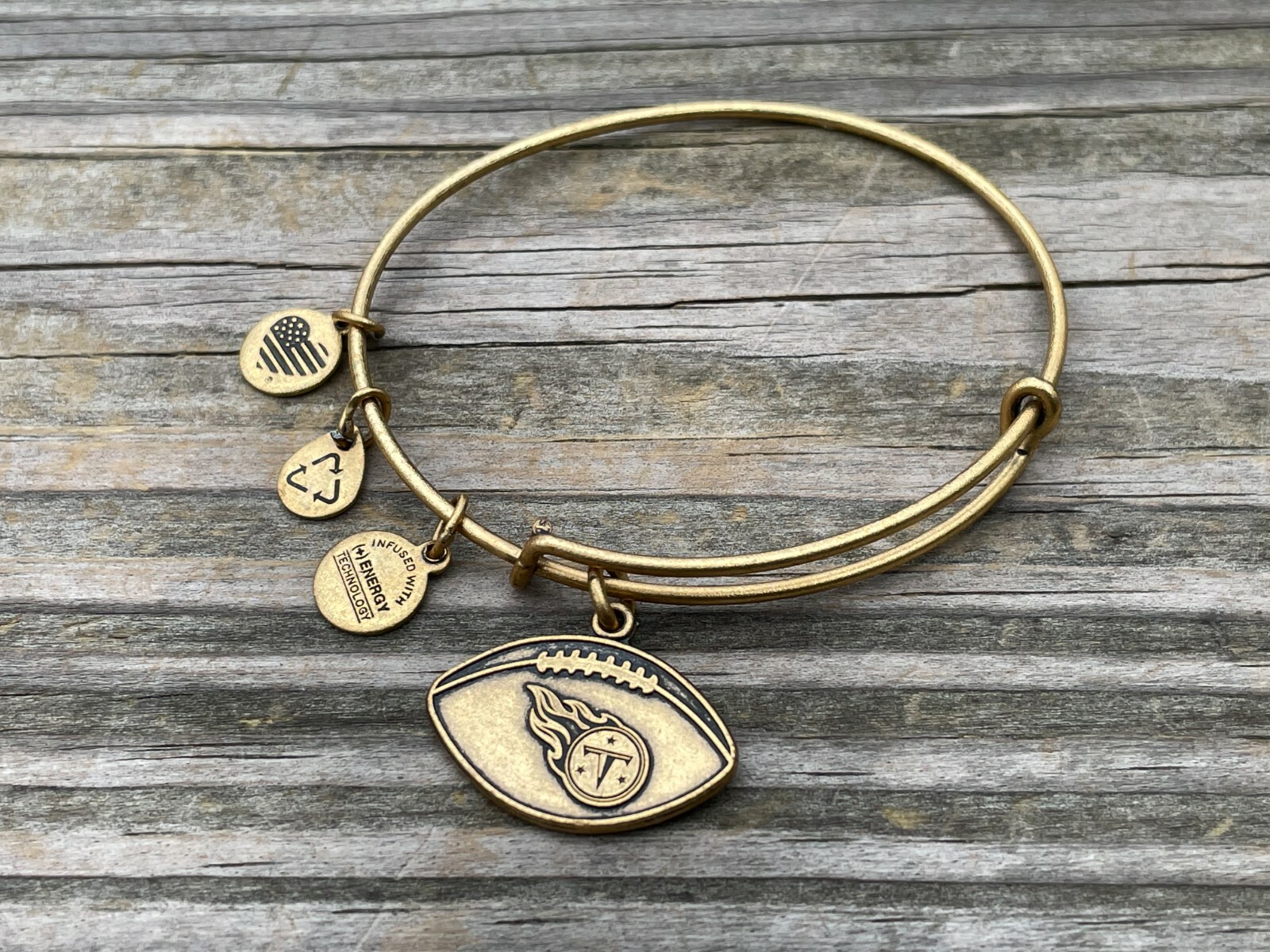 Alex and Ani Bracelet gold plated NFL Football charm Wrist Band Size adjustable