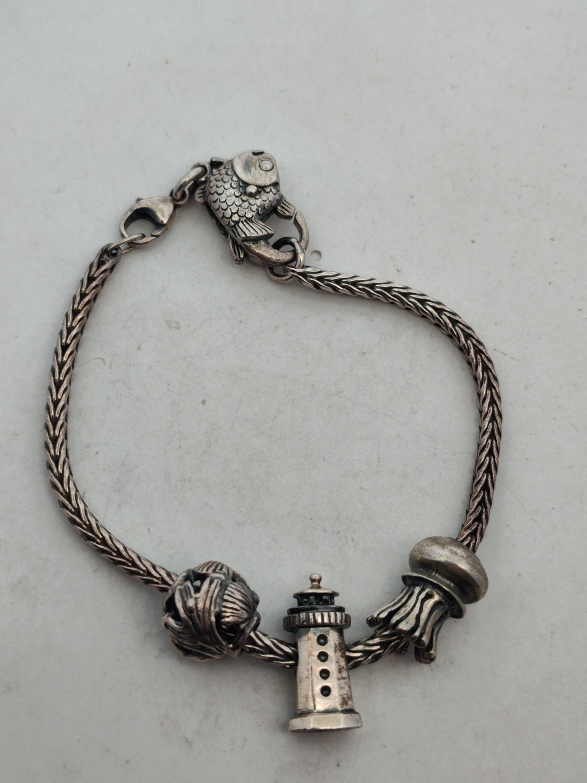 Sterling Silver LAA Trollbeads Charm Bracelet with 3 Beads Ocean Beach Theme