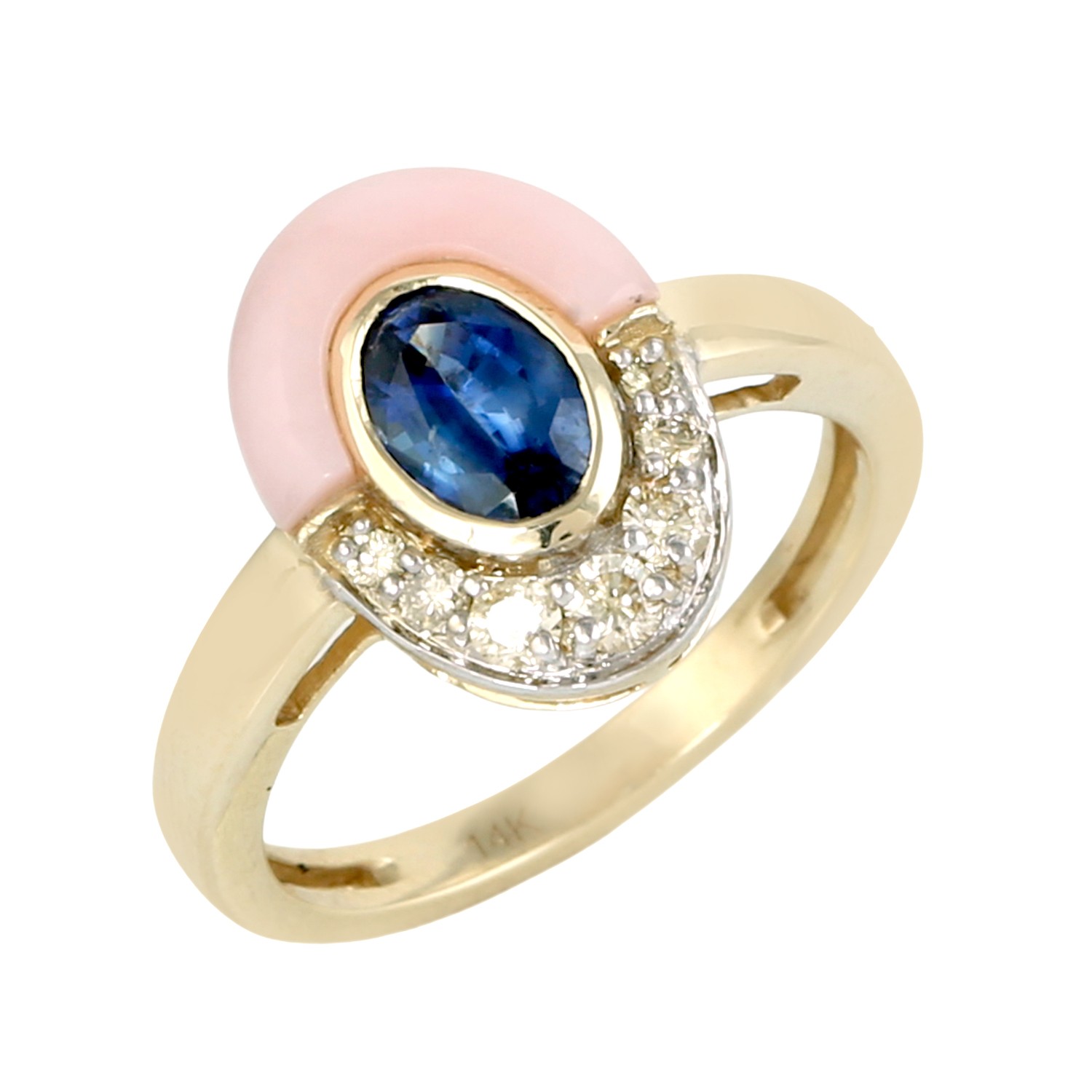 Gemstone Ring 14K Yellow Gold Diamond Sapphire Opal Ring for Women Anniversary