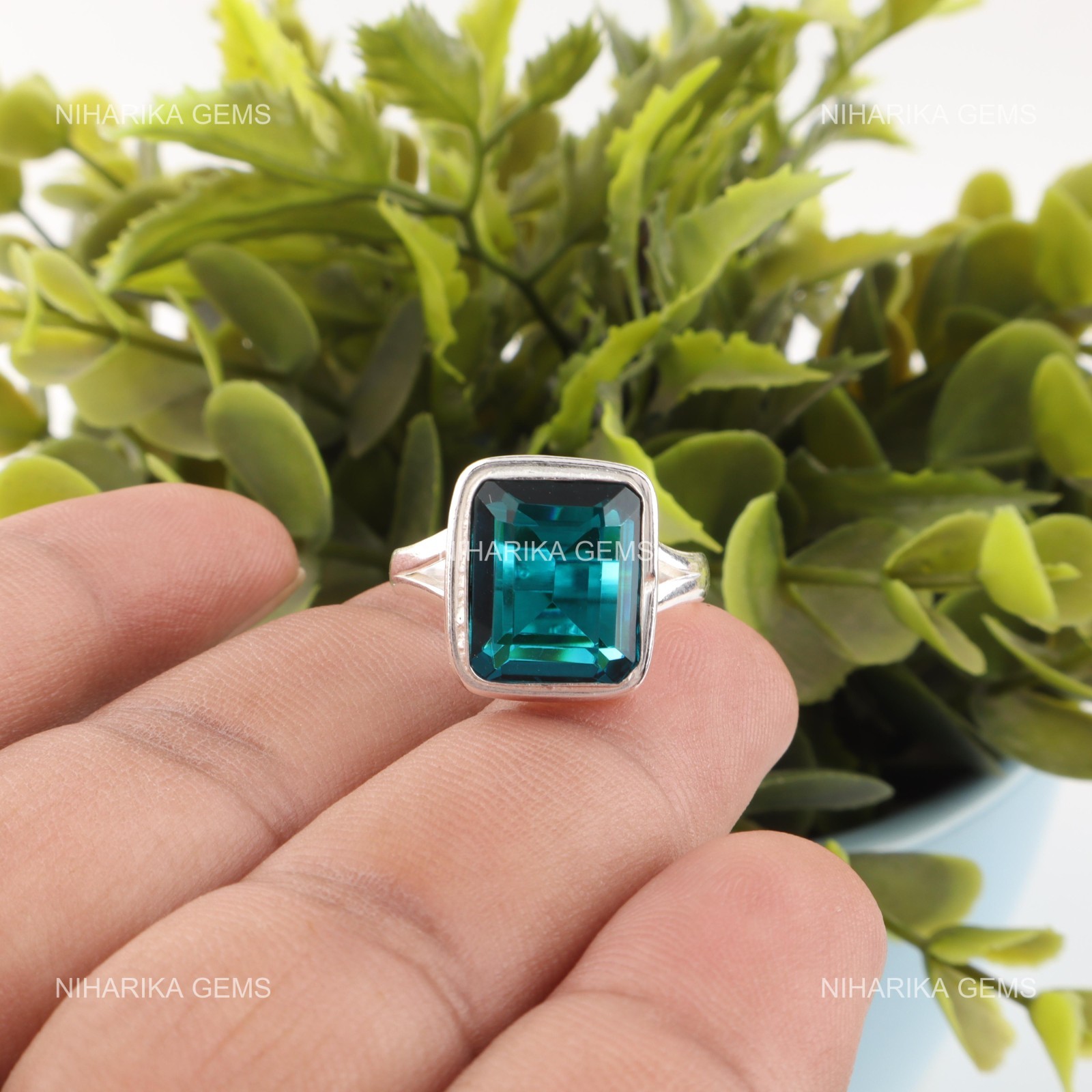 Natural Apatite 925 Silver Ring Rectangle Anniversary Birthday Solitaire Ethnic