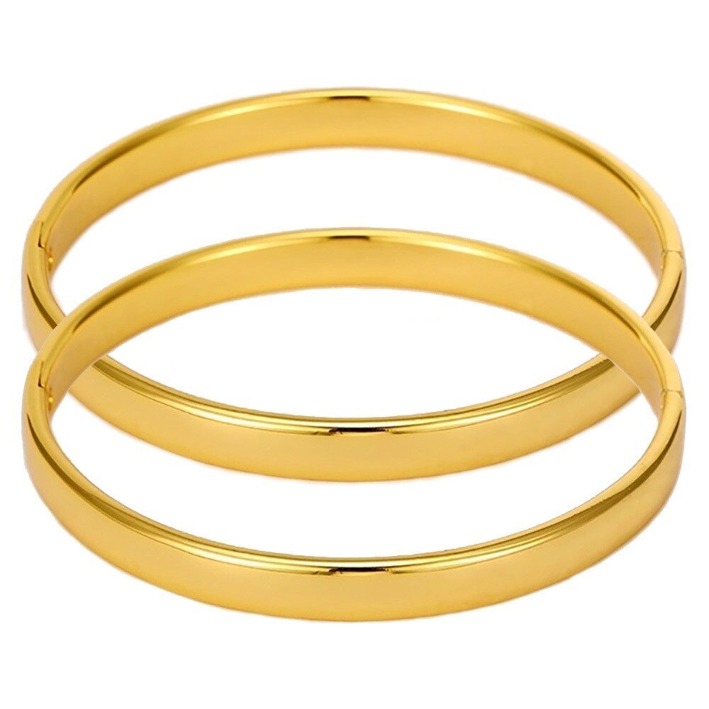 2PcSet 18k Yellow Gold Filled Over Silver 6mm Womens Smooth 7.25″ Bracelets D780