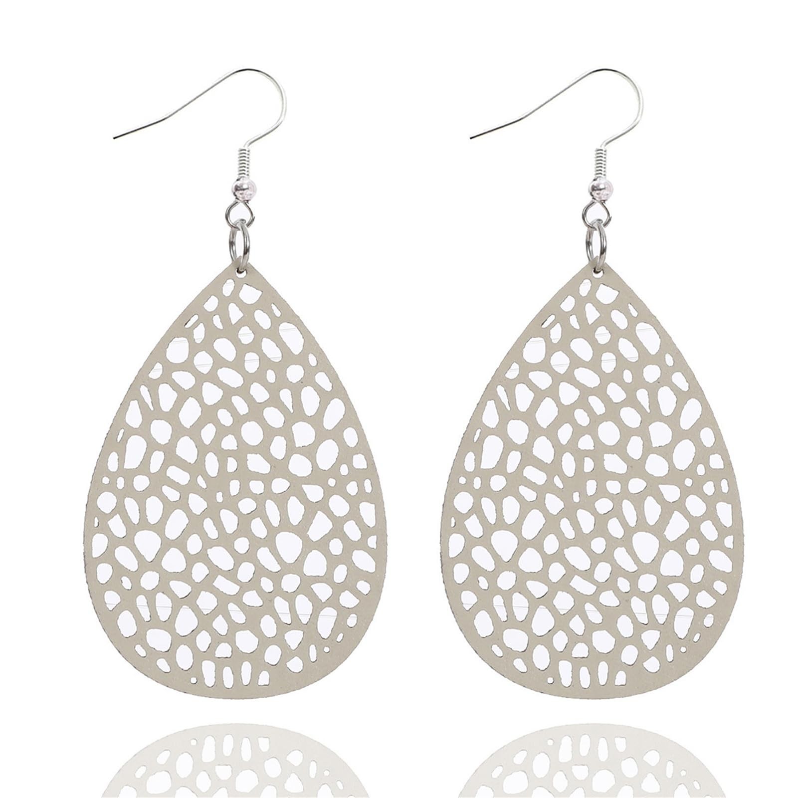 Teardrop Earrings for Women Bohemian Exquisite Faux Leather Hollow Natural Leaf