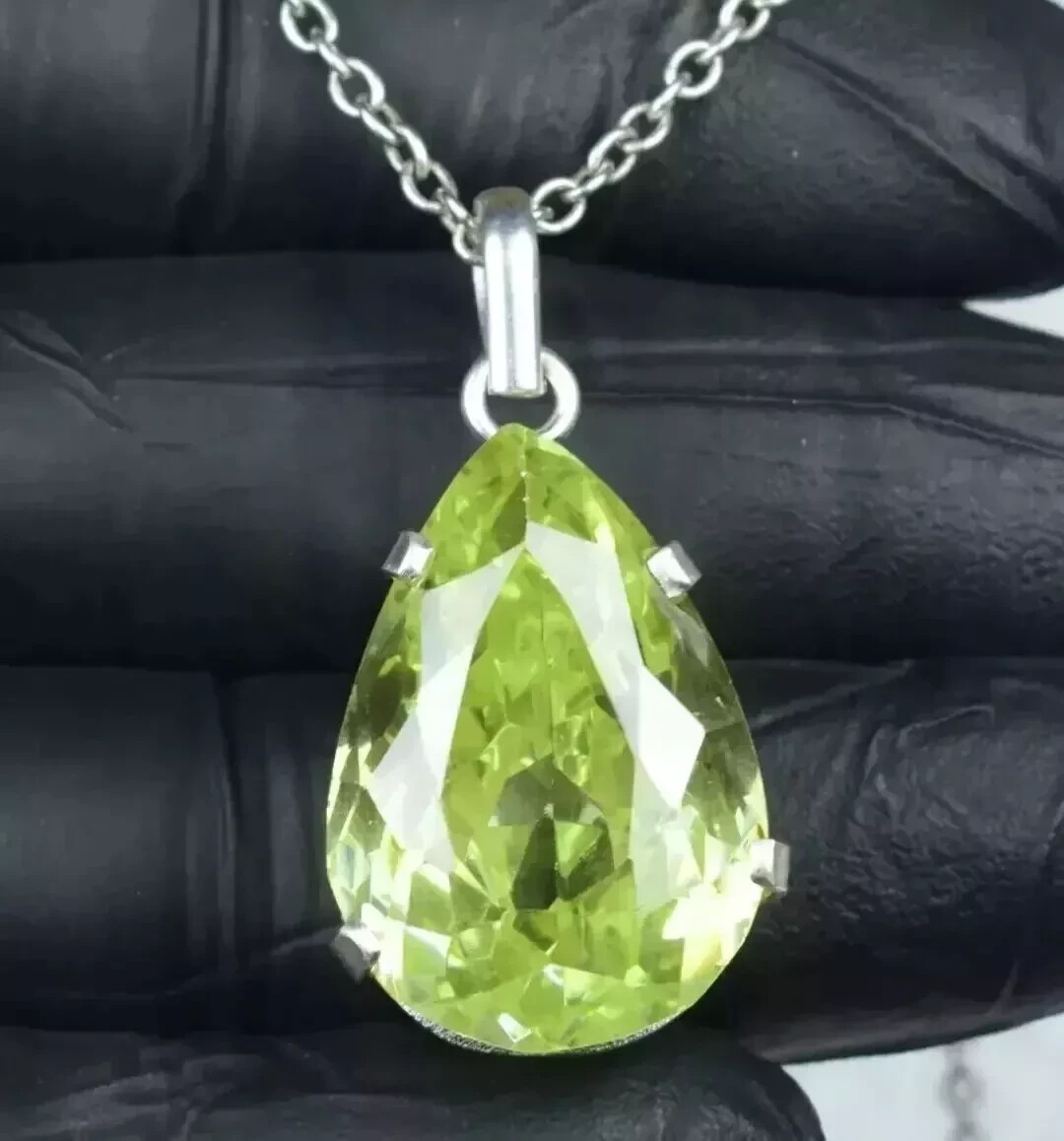Natural 96 Ct+ Green Zircon 925 Solid Silver Pendant Pear Cut Gemstone