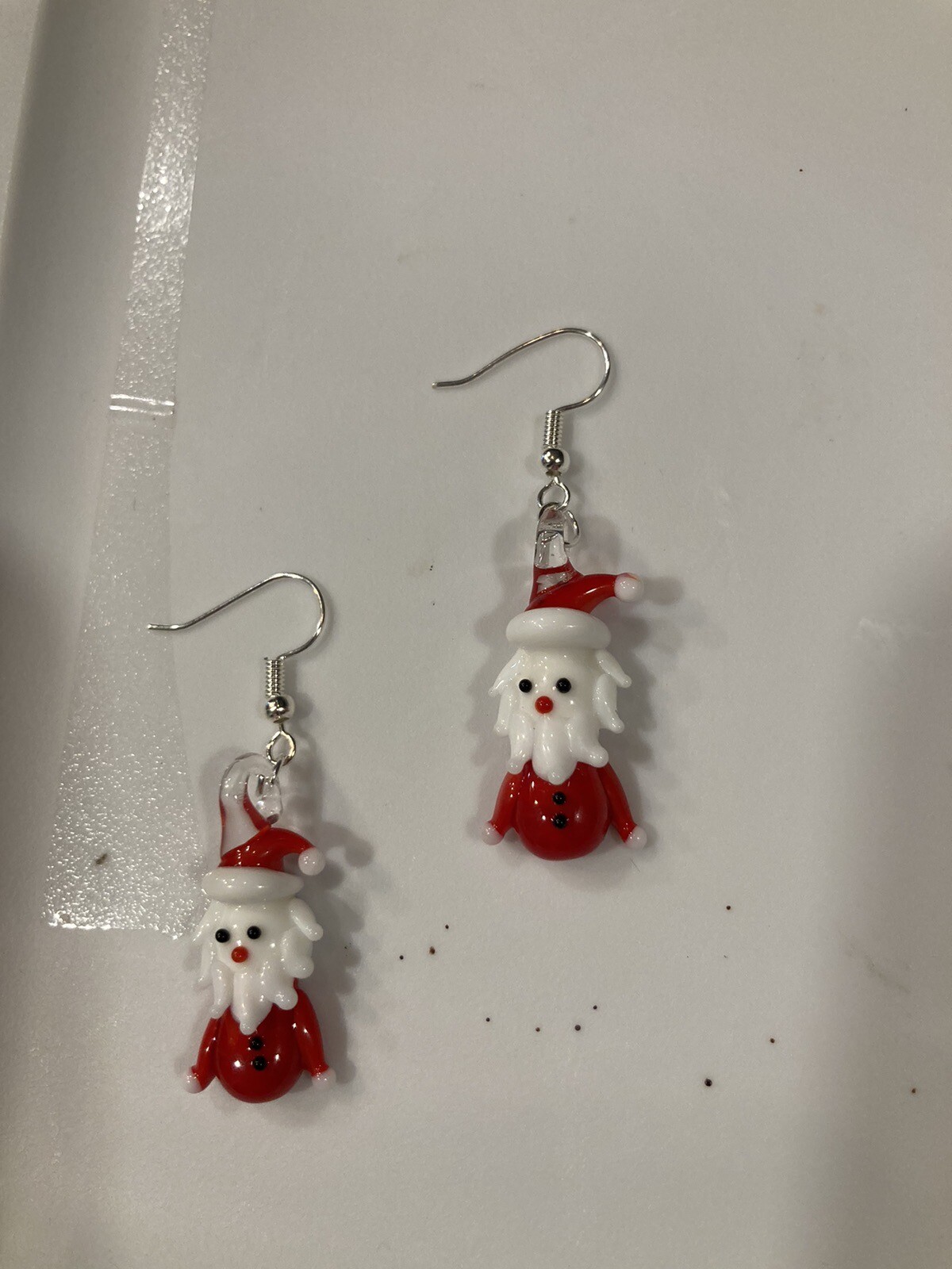 Beautiful Santa Claus Christmas Earrings Dangle Glass 925 Sterling Silver