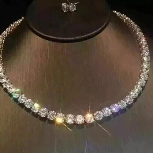 20Ct Round Cut Lab-Created Diamond Women’s Tennis Necklace 14K White Gold Plated